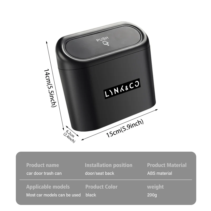 Hanging Car Trash Can Garbage Dust Case Storage Pressing Bin For LYNK&CO 01 02 Hatchback 03 Phev 05 Phev 06 09