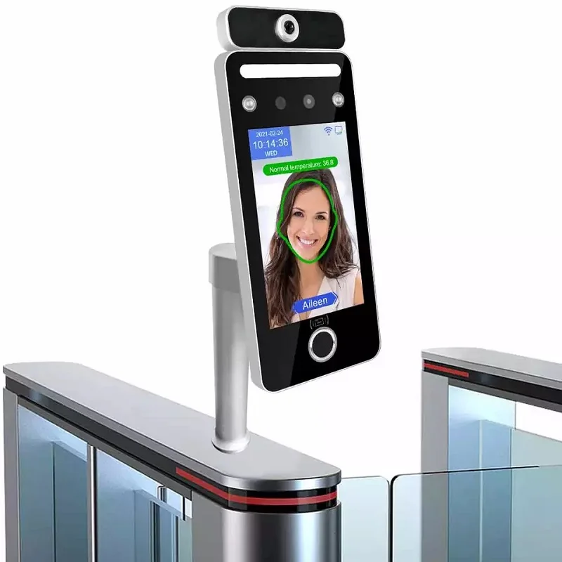 

AI Face 5 Inch IPS Screen Facial Recognition Fingerprint Time Attendance With Temperature Sensor Smart Access Control System