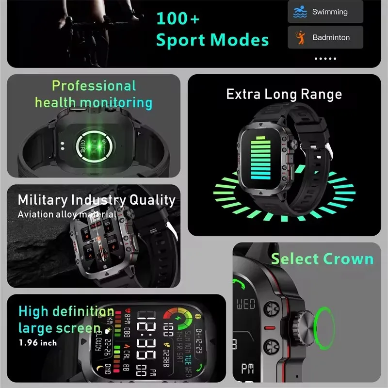 2024 New Rugged Military GPS Smart Watch Men AMOLED HD Screen Heart Rate Bluetooth Call 5ATM Waterproof Outdoor Sport SmartWatch 5