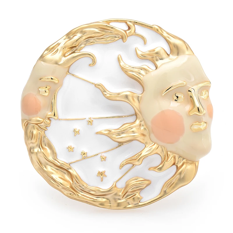 

Wuli&baby Sun And Moon Badge Brooches For Women Unisex High Quality Round Beautiful Party Office Brooch Pins Gifts