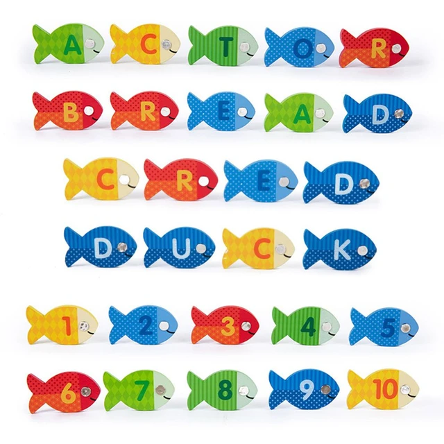 Magnetic Wood Fishing Game Toy For Toddlers Alphabet Fish Catching