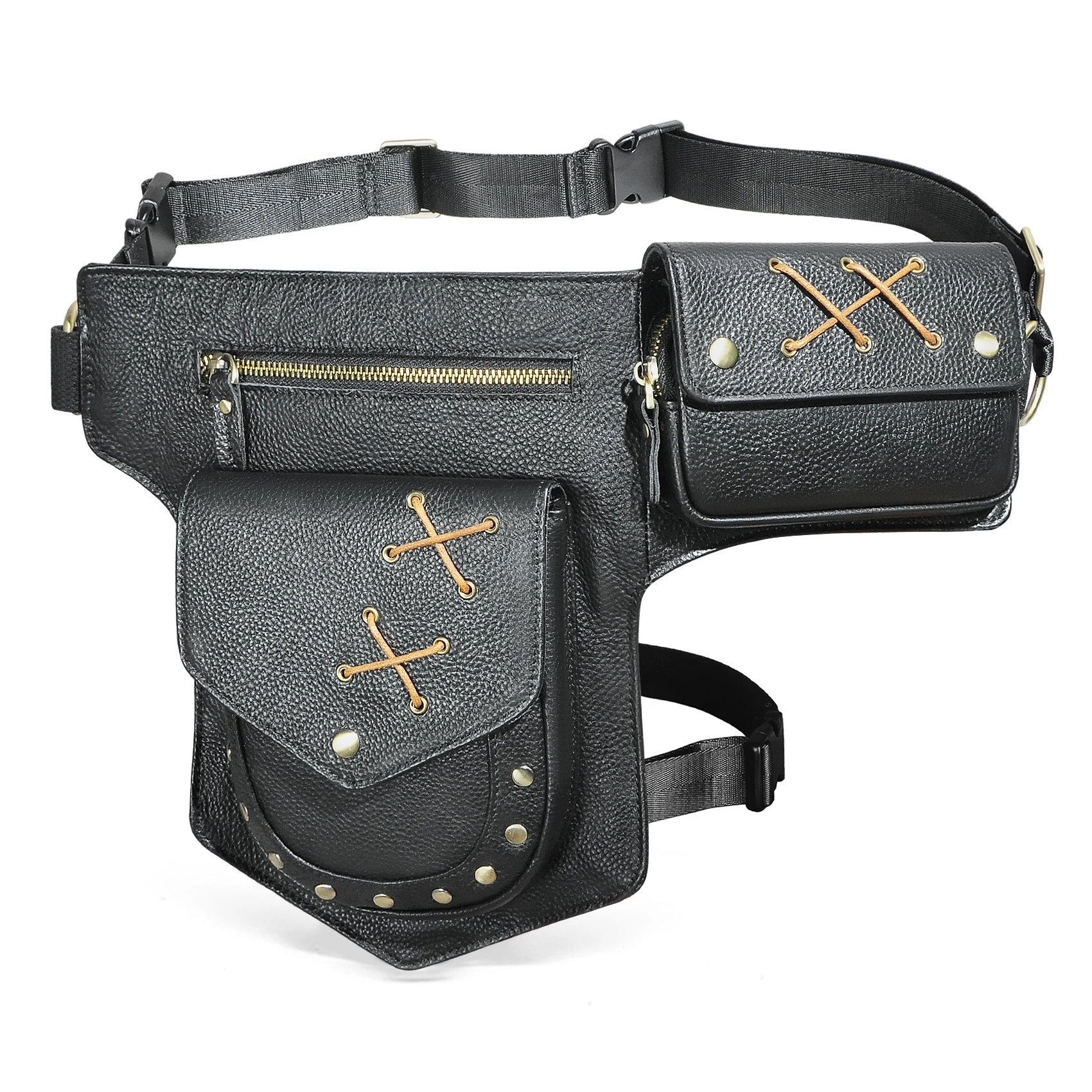 

Real Leather Fashion Messenger One Shoulder Bag Design Travel Fanny Waist Belt Pack Drop Thigh Leg Bag For Men Male 211-8