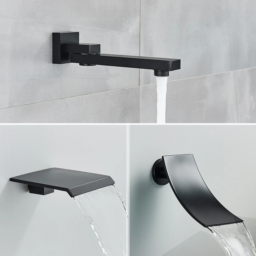 Ceiling  Shower Faucet Big Rainfall LED Shower Head Concealed Shower System Black Embedded Shower 5