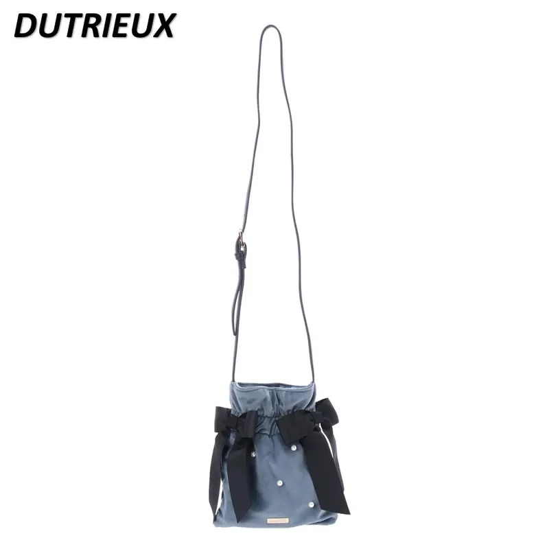 Women's Cosmetic Bag Sweet Cute Japanese Style Bags for Ladies Crossbody Mobile Phone Bucket Bow Elegant Handbags Femme