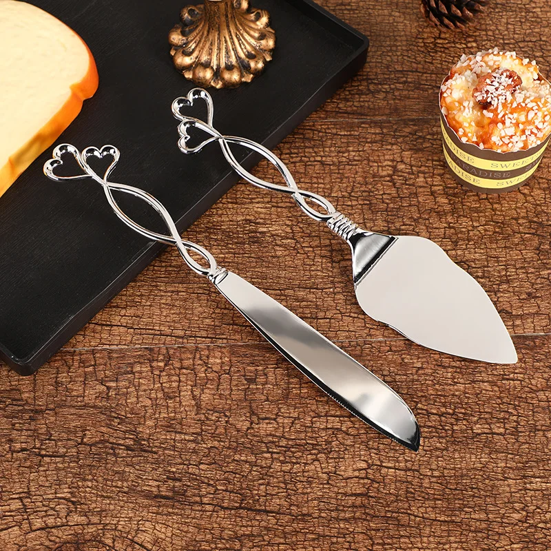 

2pcs/set Wedding Cake Knife & Shovel Silver Pizza Shovels New Western-style Exquisite Hollow Out Handle Dessert Knives