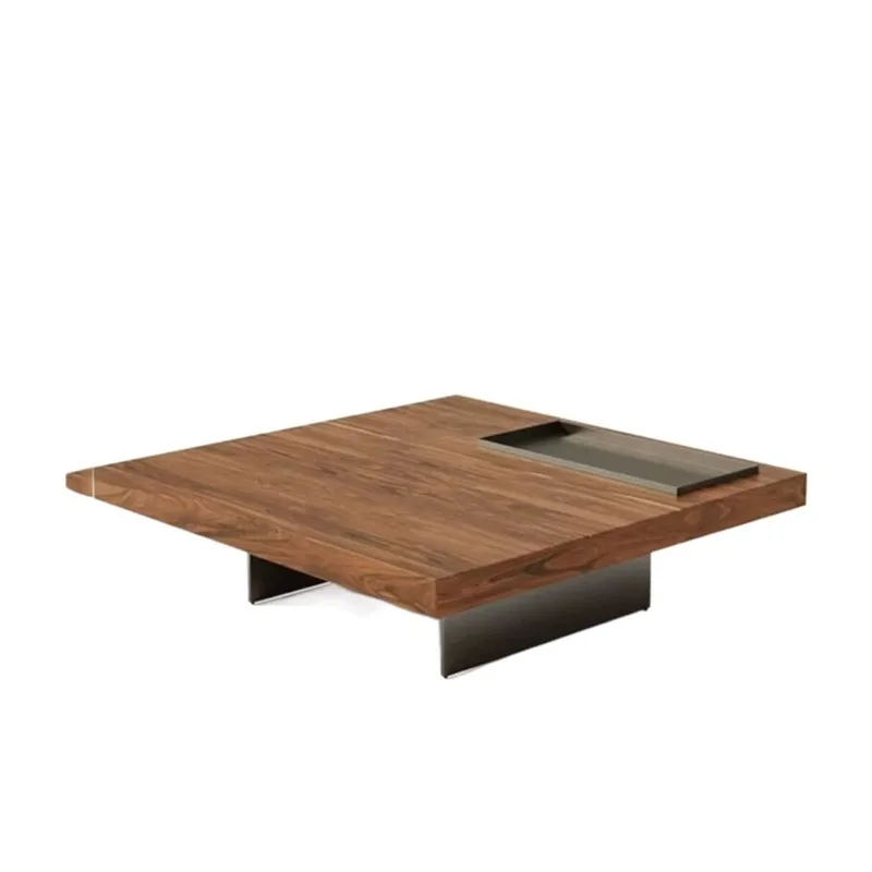 

Living room square with tray, modern walnut grain coffee table for household use