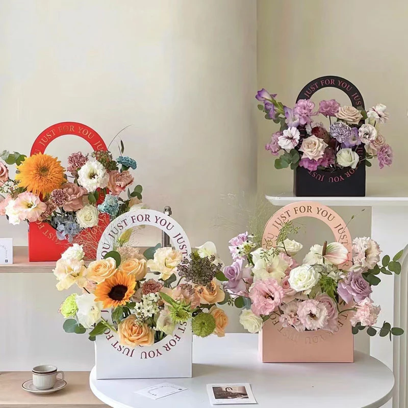 1Pc Portable Flower Basket Rose Flower Wrapping Box Gift Bag Wedding Birthday Christmas Party Bouquet Decor Supplies party gift bags canvas tote bags flower bags