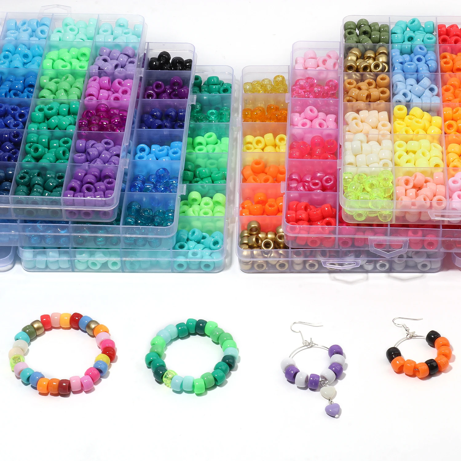 480pcs 6x9mm Boxed Multicolor Pony Acrylic Beads Set Box Kids Hair  Accessories Loose Beads DIY Bracelet Necklace Spacer Bead