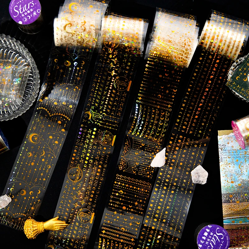 

8PCS/LOT Star lights series retro gold stamp decorative PET tapes
