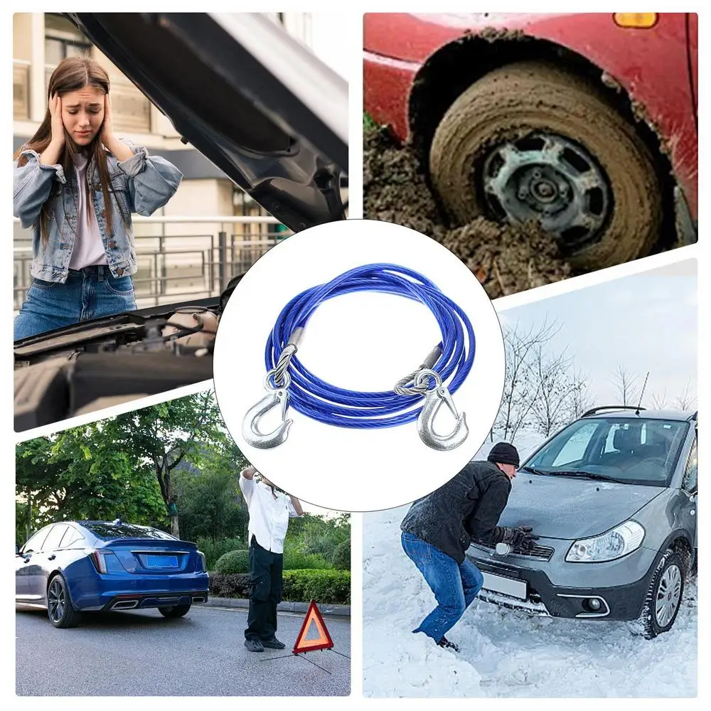 Heavy-Duty Tow Strap Steel Wire Towing Strap Car Supplies Anti-Slip High Tensile Strength For Truck Boats Motorcycles