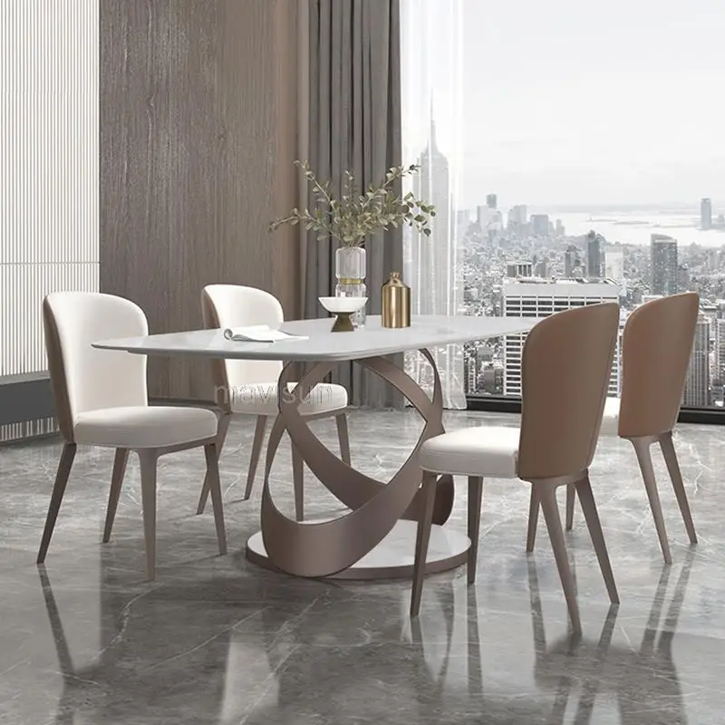 

Italian Type Marble Style Rock Plate Desktop Dining Table Rectangular Dining Table Household White High-End Restaurant Furniture