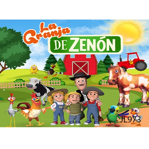 사용자 정의 La Granja De Zenon 배경 어린이 첫 번째 생일 사진 스튜디오 녹색 잔디 농장 헛간 동물 트랙터 사진 배경 2