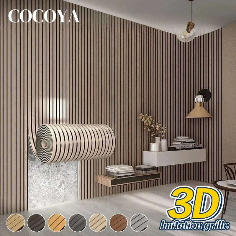 วอลเปเปอร์ลายไม้ 3 มิติ แบบลอกติด หนา ลายไม้เทียม สติ๊กเกอร์ติดผนัง ตกแต่งผนังห้องนอน 1