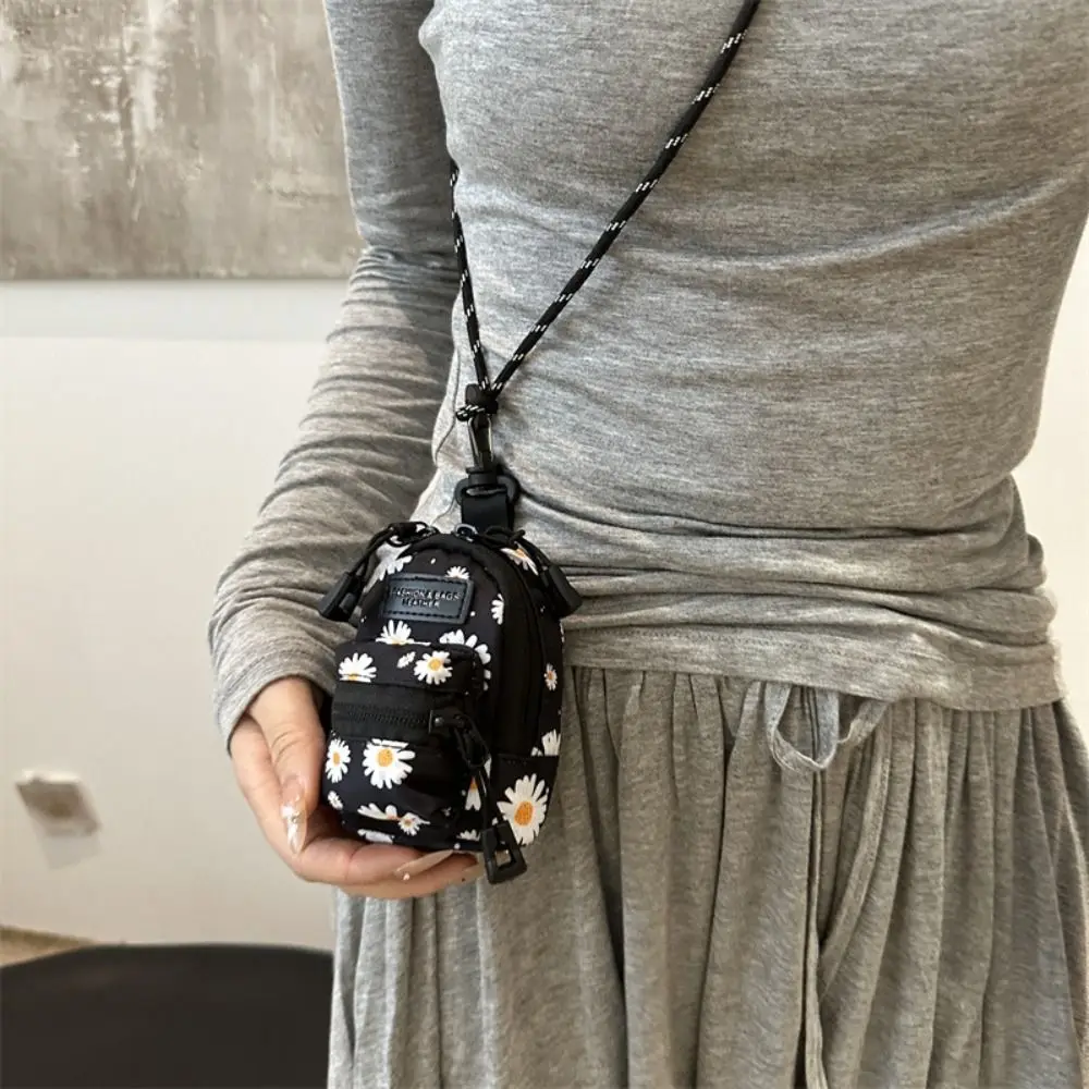 New Neck Hanging Coin Purse Daisy Printed Creative Portable Mini Backpack Key Bag Earphone Storage Bag Mini Hanging