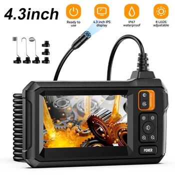Industrial Endoscope Camera 4.3inch IPS Screen 8mm HD1080P IP67 Waterproof 8 LED Light Inspection Borescope for Pipe Car Repair 1