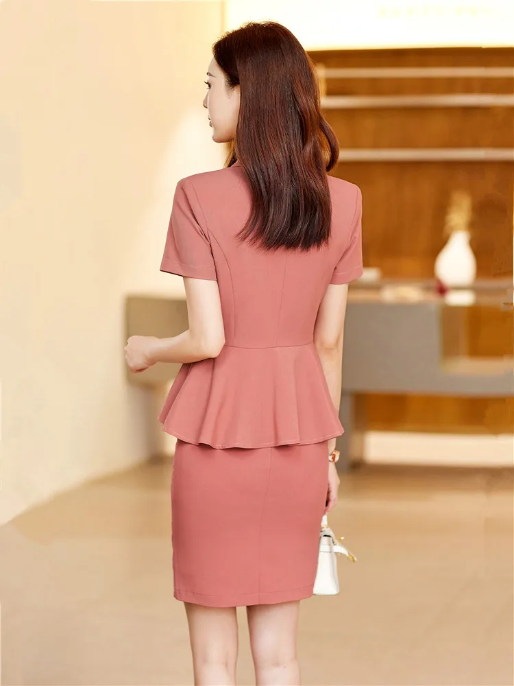 Summer Blazer And Skirt Suit Sets Pink Chic Elegant Bussiness Suit For Women Two Piece Set Outfit Ladies Mini Skirts Shot Sets