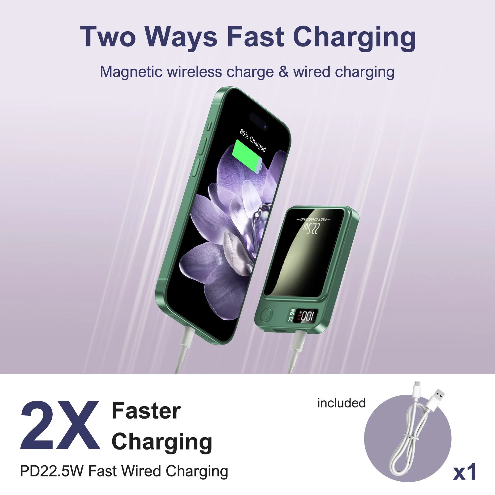 10000mAh Magnetic Wireless Power Bank PD22.5W Fast Charging Portable External Battery Adapter For Magsafe iPhone Huawei Samsung