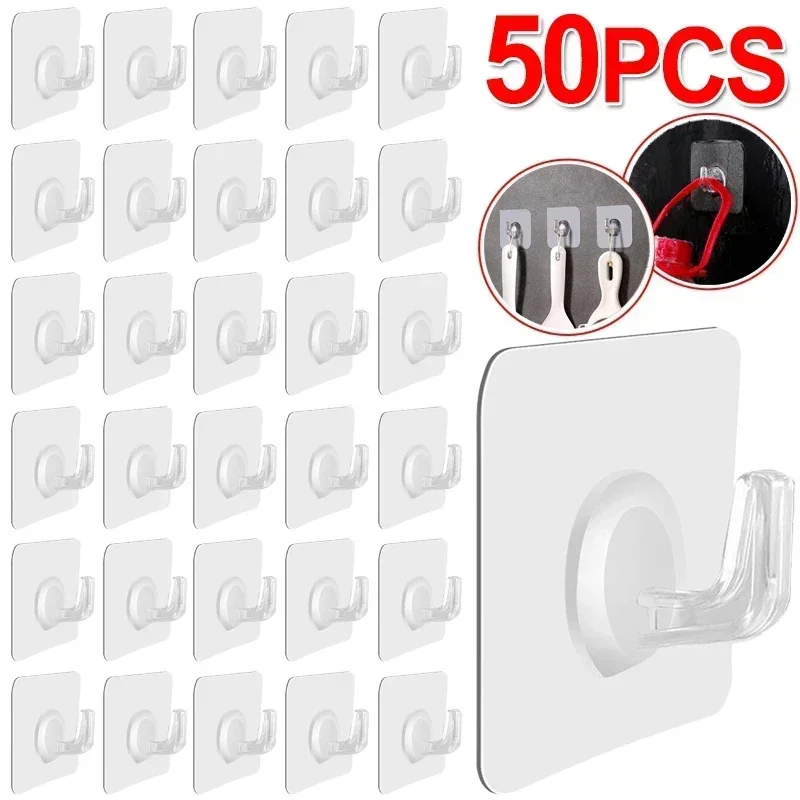 

5-30pcs Transparent Self Adhesive Hooks Door Wall Mounted Hanger Hook Suction Heavy Load Rack Kitchen Bathroom Organizer Holder