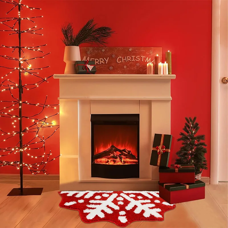 Floor Mat Red Christmas Snowflake Imitation Cashmere Carpet Semi-circular Winter Anti Slip Bathroom Mat Decoration Home Door Mat Decor