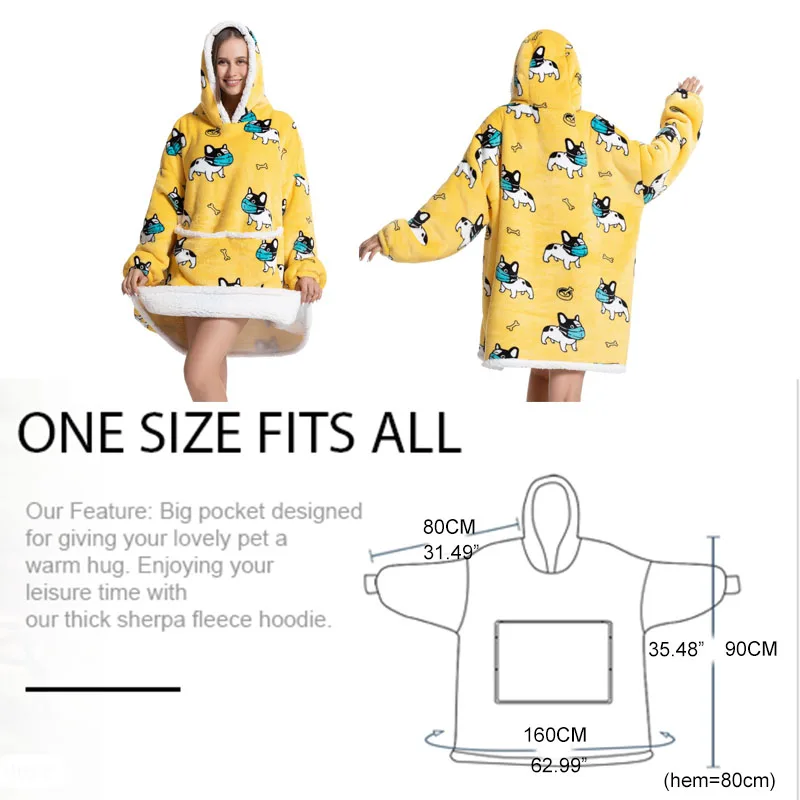 Cozy Sherpa Fleece Oversized Wearable Blanket Hoodie – Warm and Plush Hooded Sweatshirt