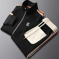 Combinaison de sport décontractée à col montant pour hommes, vêtements de sport tendance avec haut à manches longues et pantalon à jambes droites, nouvelle collection automne 2