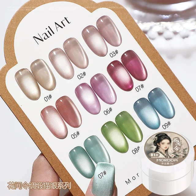 5g/Bottle White Moonlight Nail Cat's Eye Gel Magnetic Satin Gel Polish 9-Colors Soak Off Glitter Phototherapy Manicure Varnish 1