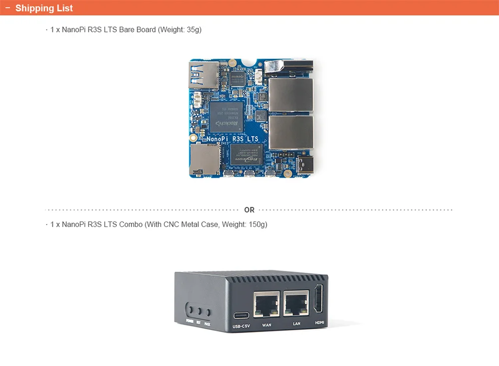 NanoPi R3S-LTS Router Dual-Gbps Ethernet Ports Rockchip RK3566 SoC 2GB LPDDR4X D