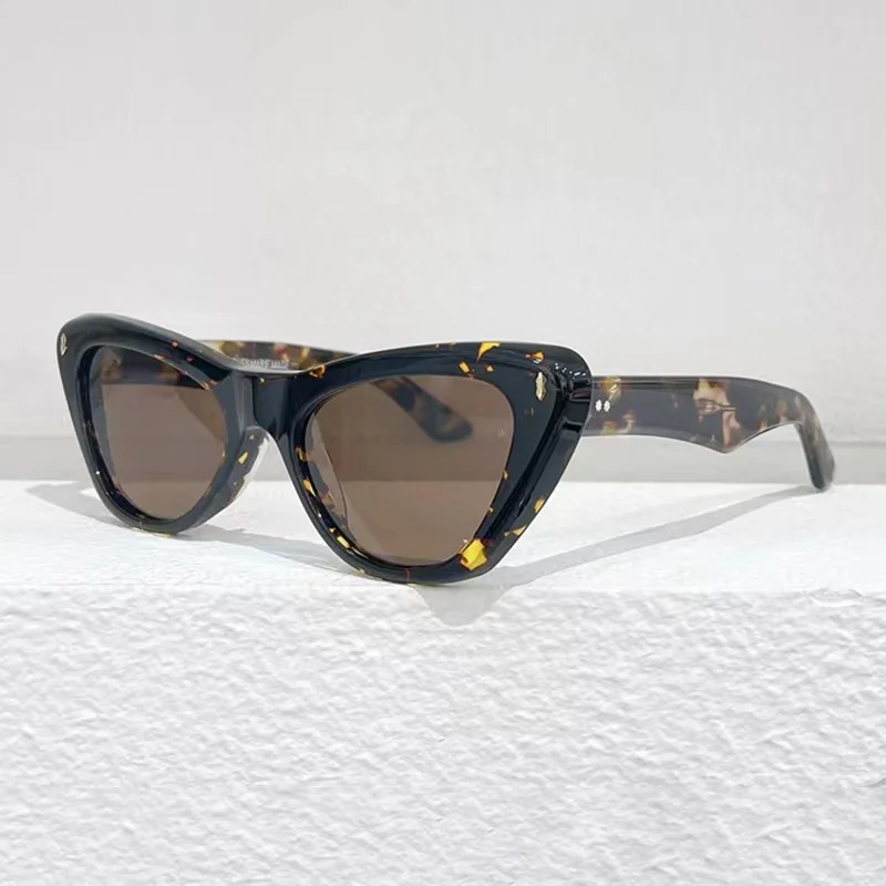 Jacques KELLYI 시리즈 라이트 럭셔리 앰버 브라운 컬러 선글라스, 고양이 눈 디자인, 여성용 수제 8.0mm 아세테이트 태양광 안경