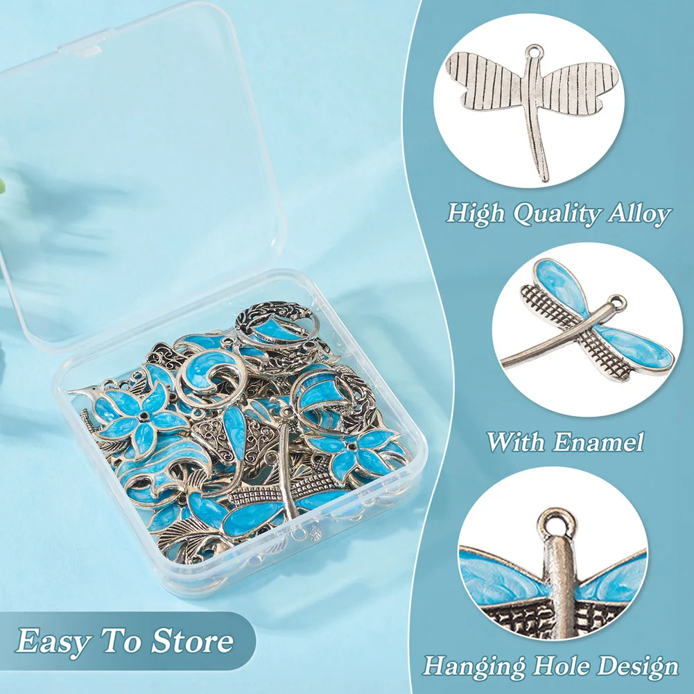 40Pcs Marine Creature Alloy Enamel Pendants Sea Turtle Dolphin Whale Tail Fish Charms for Necklace Earrings Keychain DIY Jewelry