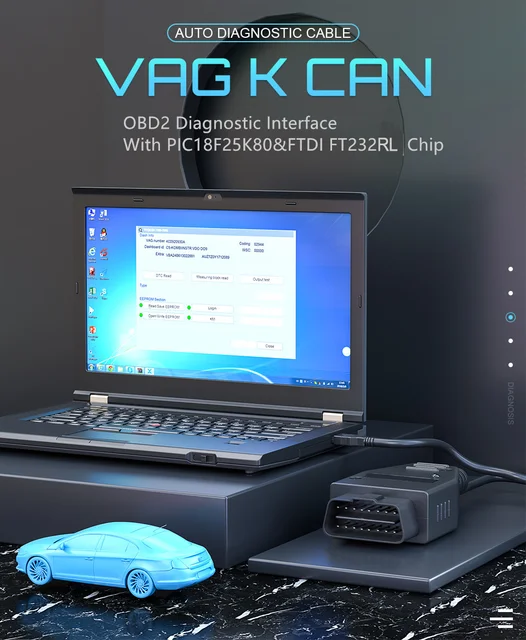 VAG K+CAN Commander 1.4 OBD2 Diagnostic Tools With FT232RL PIC18F25K80 Chip OBD 2 OBDII Scanner Cable For VW For AUDI For Skoda 5