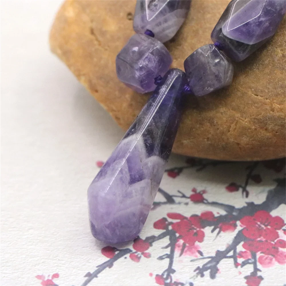 Amethyst Pendant Necklace for Women Gift Natural Stong Handmade Textile Perfect Temperament Jewelry Gathering and Leisure 48cm