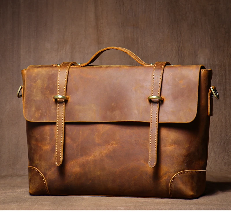 Genuine High Grade Retro Leather Briefcase Classic Men's Handbag Luxury Messenger Bag Office Computer Bags For 15 Inch Laptop