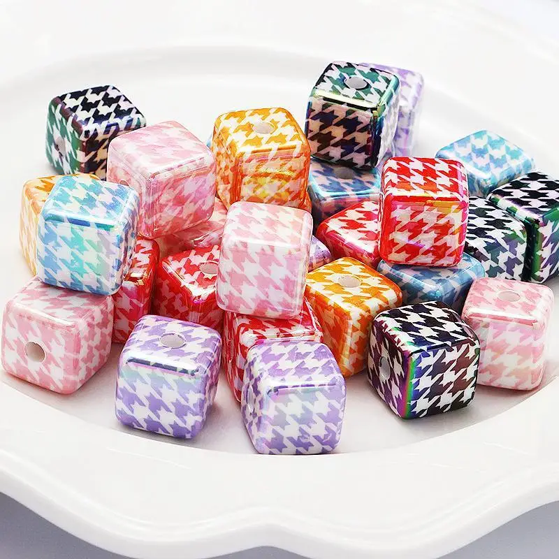 

New Fashoin AB Bright Pearl Style Zip Stripe Acrylic Sqaure Cube Beads Ornament Accessory Material Plastic Spacers 15mm 80pcs