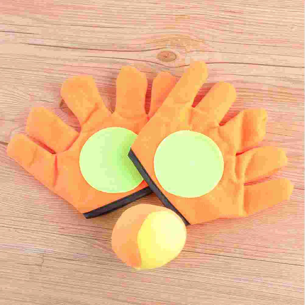 2 Pairs Outdoor Plush Sports Toys Funny Sticky Ball Gloves Toy Cartoon Tossing Ball Gloves Toy Educational Throwing Catching 3