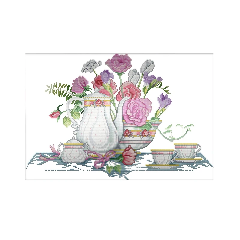 

Quality Cross Stitch Kits Stamped, Pink Rose Table Printed Pattern 11CT 21.3X15.4 Inch DIY Embroidery Kit (Rose) For Home