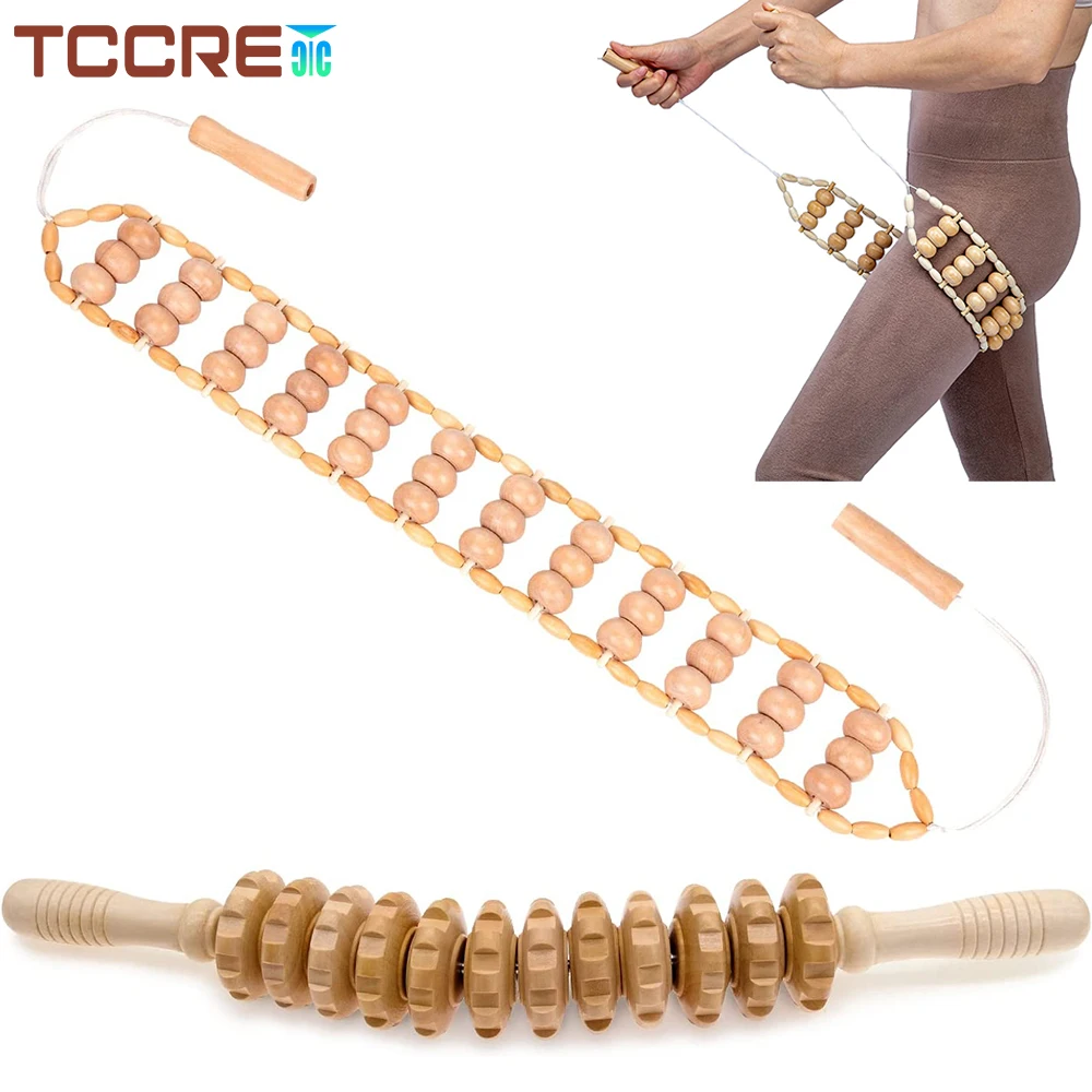 Professional Cellulite Wood Therapy Massage Tools Wooden Curved Massage Roller Stick Back Massage Roller Rope for Body Shaping curved wooden roller massage stick handheld lymphatic drainage massager wood therapy tools body sculpting muscle massage relax