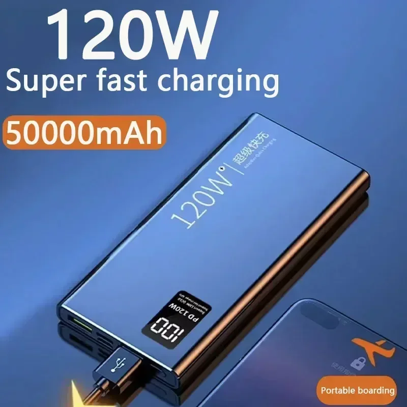 120W Super Fast Charging Power Bank 50000Amh Power Bank Compact Upgraded Portable Power Bank Suitable for Xiaomi Huawei Samsung