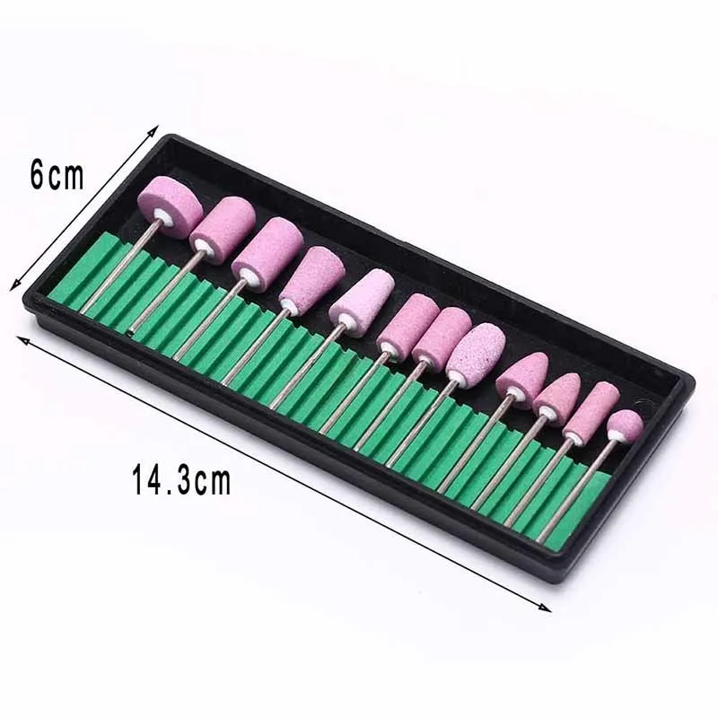 Nail Drill Bits 12 PCS/Set Quartz Nail Electric Manicure Drill Bits Nail Polishing Head Cutters Pink Pedicure Milling Cutter Files Art
