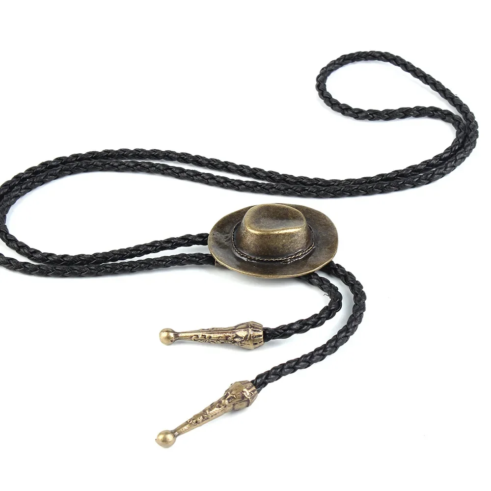 Bolo Tie Hand-knitted Leather Rope Long Sweater Chain Retro Cowboy Hat Necklace Bow Tie