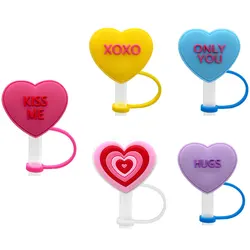 Adorable Silicone Straw Cap Set - Reusable Straw Toppers for Tumblers with Handles, Pack of 5 (5 pcs Heart  Shape)