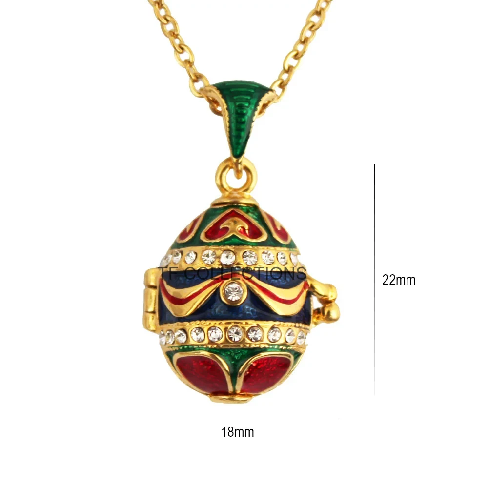 Enamel HandMade Jewelry Can Open Brass Vintage Egg Pendant Crystal Necklace Gift To Women Girls Apple Inside Christmas 5