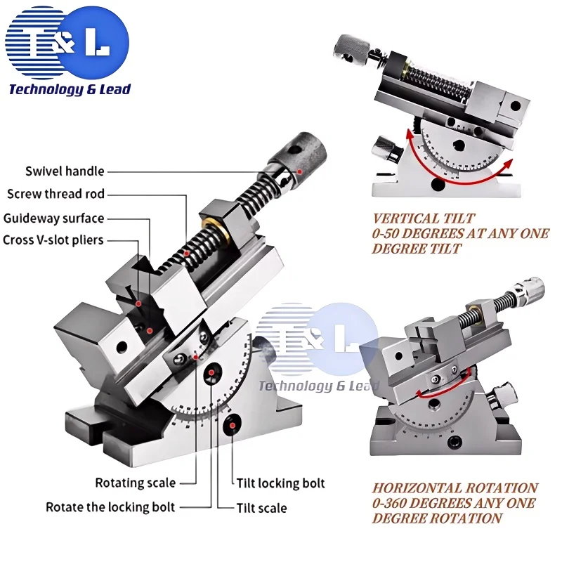 Universal Precision Flat Pliers 360 Degrees Rotation Adjustable Angle Sine Tilting Vice Grinder Manual Force Precision CNC Tools 2