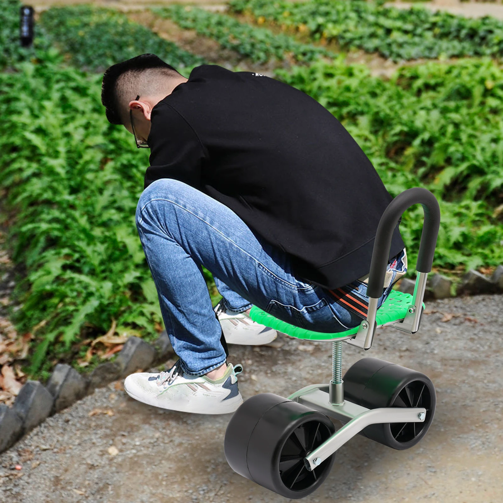 Foldable garden kneeler Garden rolling stool workseat with 2 wheels stable sturdy cart adjustable seat height and direction for gardening floor standing