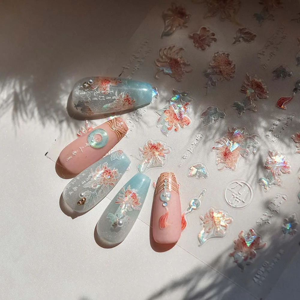 Nail Accessories Chinese New Year Nail Sticker 3D Pearl Bow Peony Flower New Year Snake Nail Decal 2025 Snake New Year