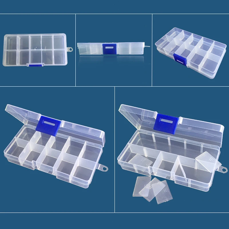 scatola porta oggetti 10 griglie scatola di immagazzinaggio in plastica  trasparente contenitore regolabile per Organizer contenitore rettangolare  per componenti di gioielli orecchino perline