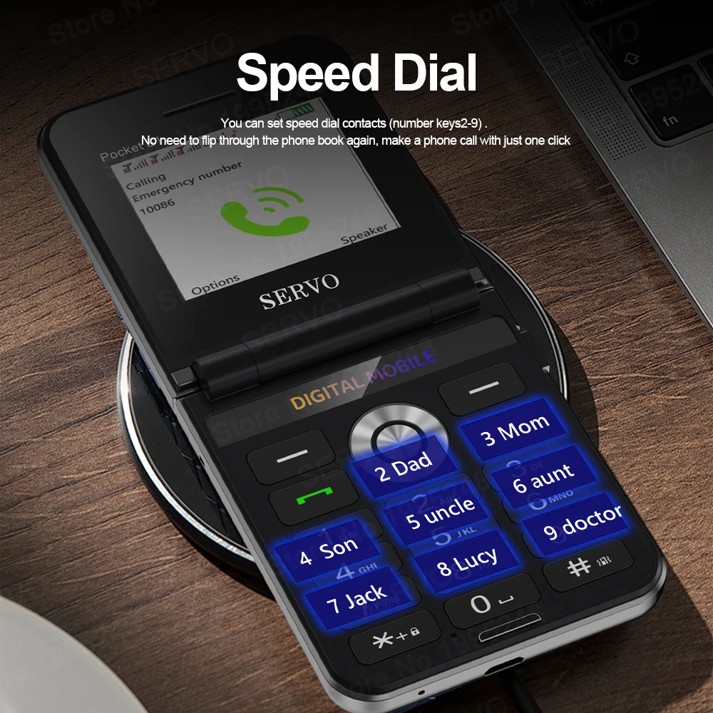 SERVO Pocket S1 Four SIM Card Flip Mobile Phone Speed Dial Magic Voice Flashlight Call Recording 2G GSM Cellular Foldable Phones 6