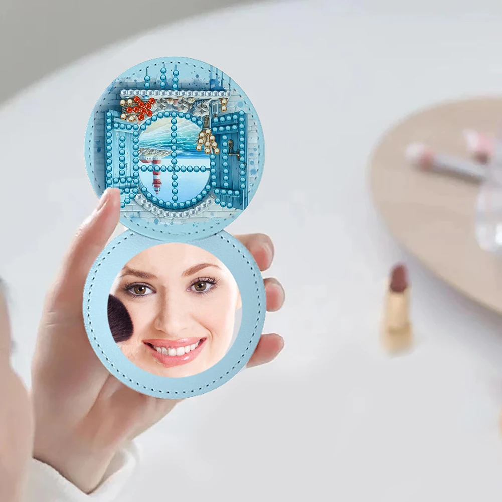 DIY Diamond Painting Shiny Crystal Mirror Rhinestones Cosmetic Mirror Portable Cosmetic Mirror for Outdoor Travel Hiking Picnic