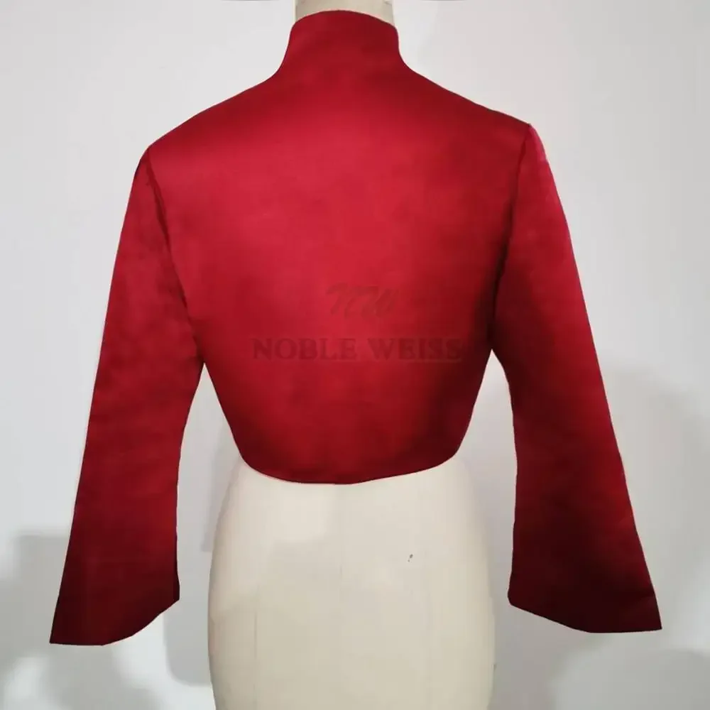 Long Sleeve Formal Wedding Bolero Satin Bridal Jacket Wedding Coat Customized wedding shawl