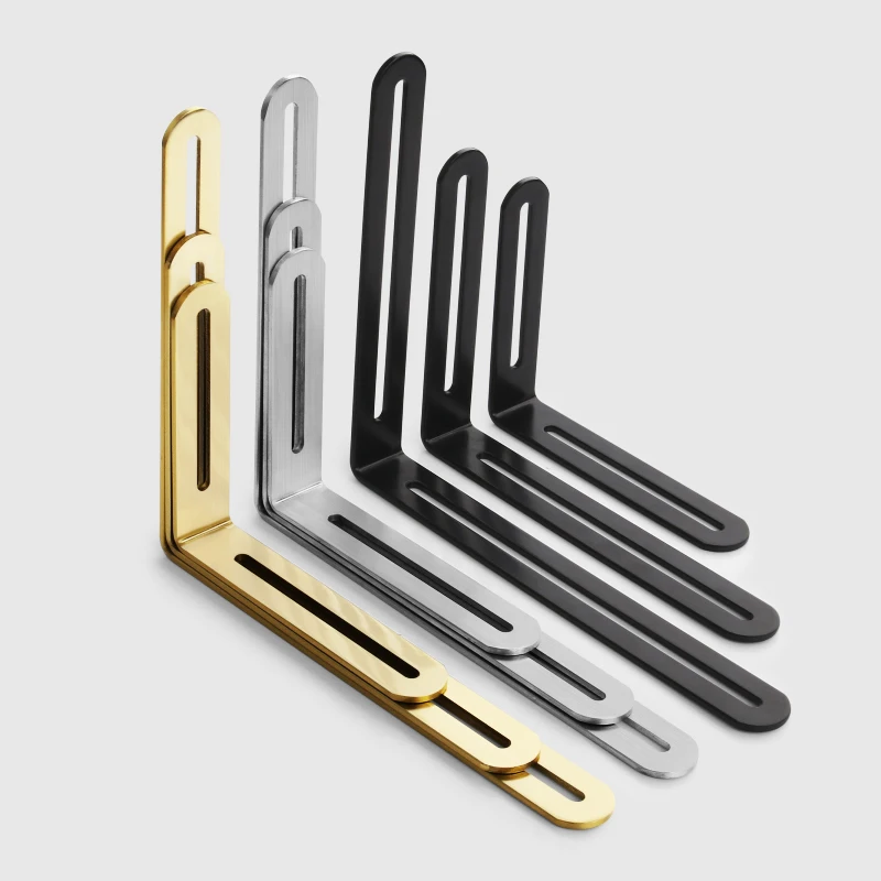 Movable Holder Adjustable Reinforced Angle Code Long Hole Bracket Stainless Steel Connector 90-Degree Right 2PCS stainless steel bracket