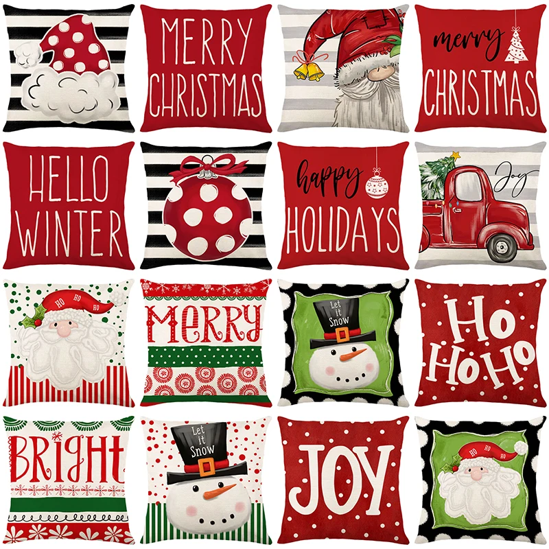 45*45cm Christmas Cushion Cover Santa Hat Yeti Christmas Ball Print Pillow Cover Home Seat Decorative Throw Pillow Case for Sofa